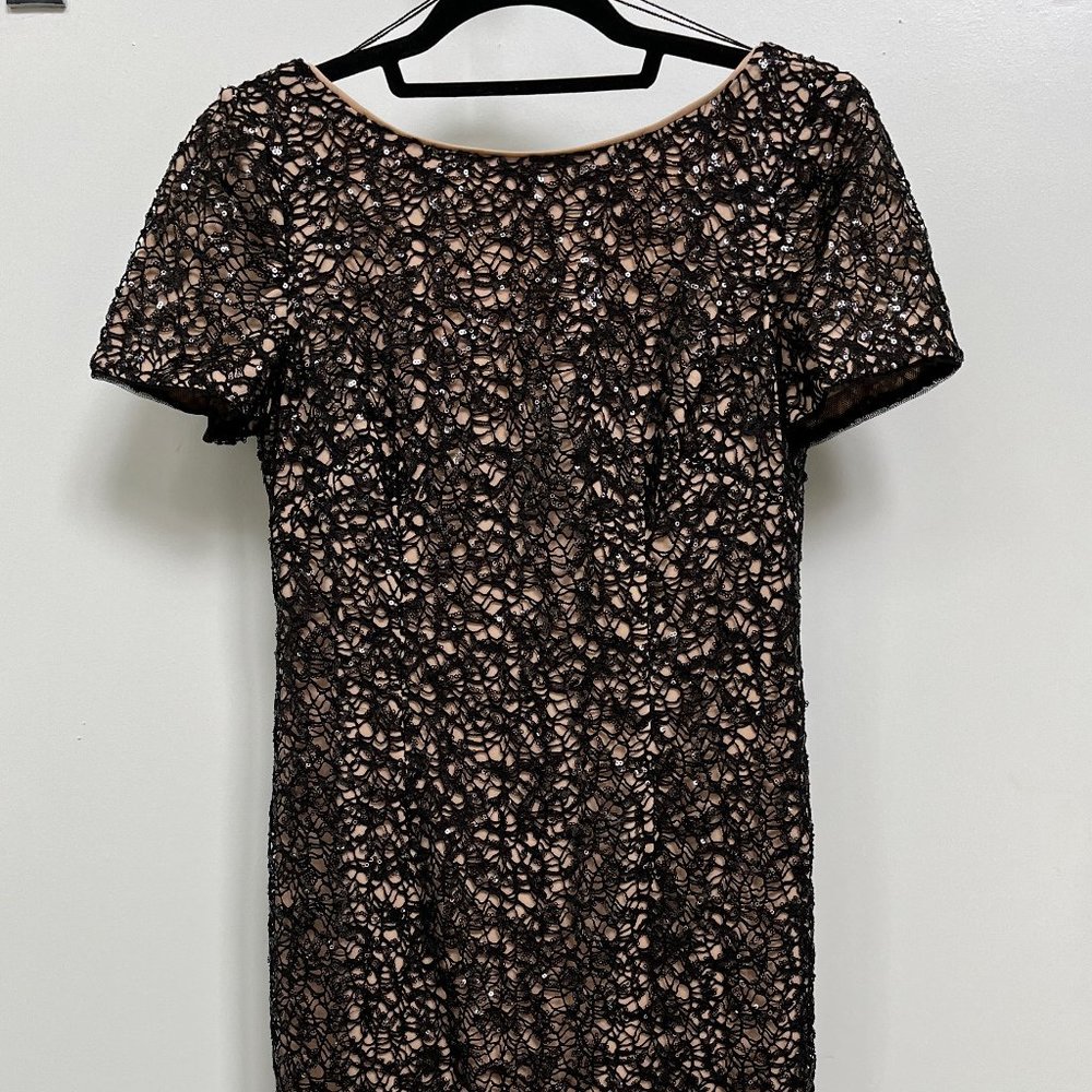 Aidan Mattox Size 6 Black/Nude Lace Sequin Cocktail Dress